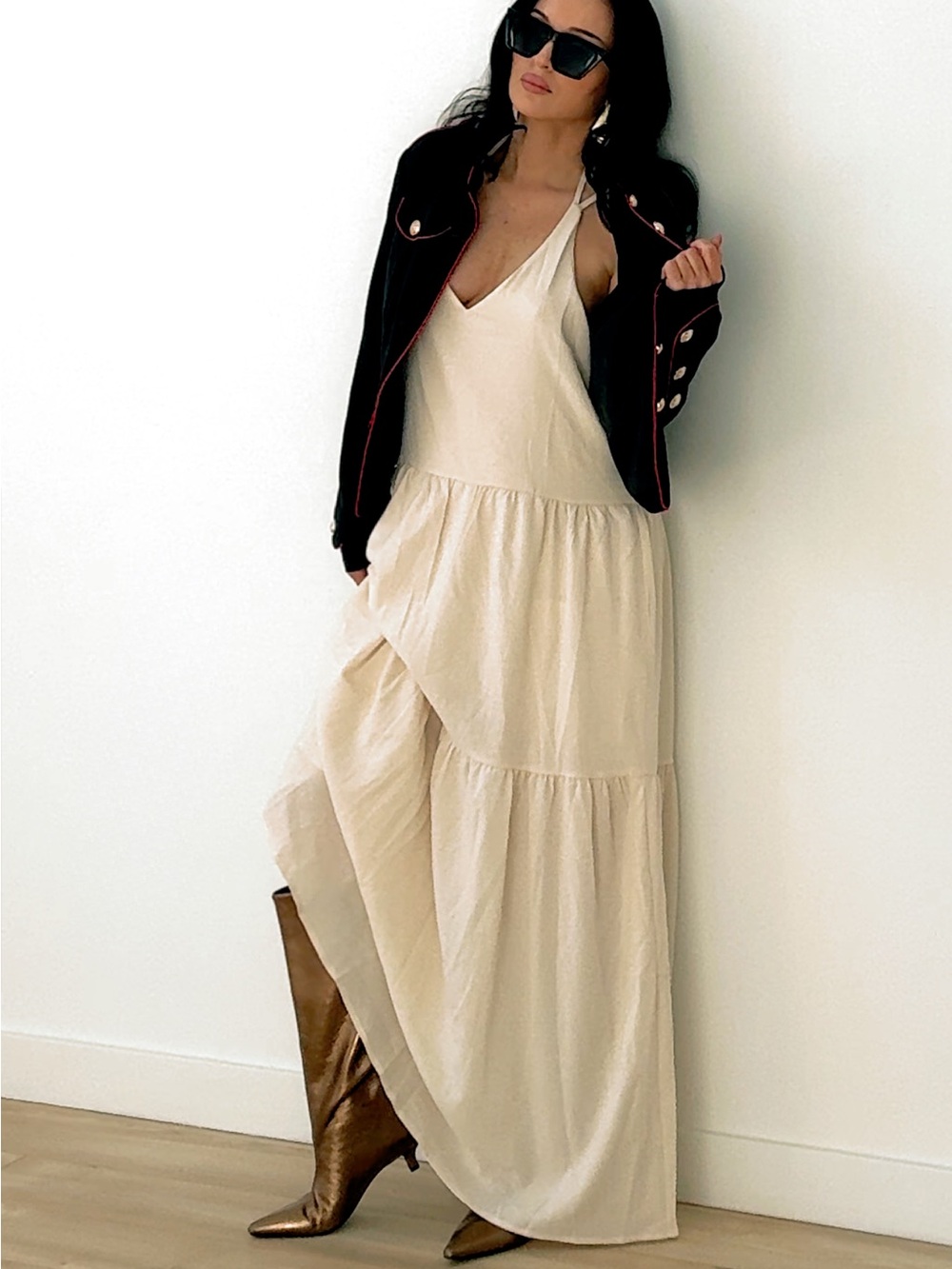 The Heritage | Cream Tiered Maxi Dress - V-Neck Sleeveless